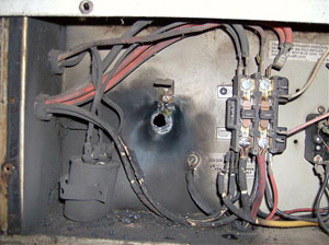heater repair furnace repair central gas furnace repair. Air conditioning repair. Short cirucit in the outdoor cooling unit.